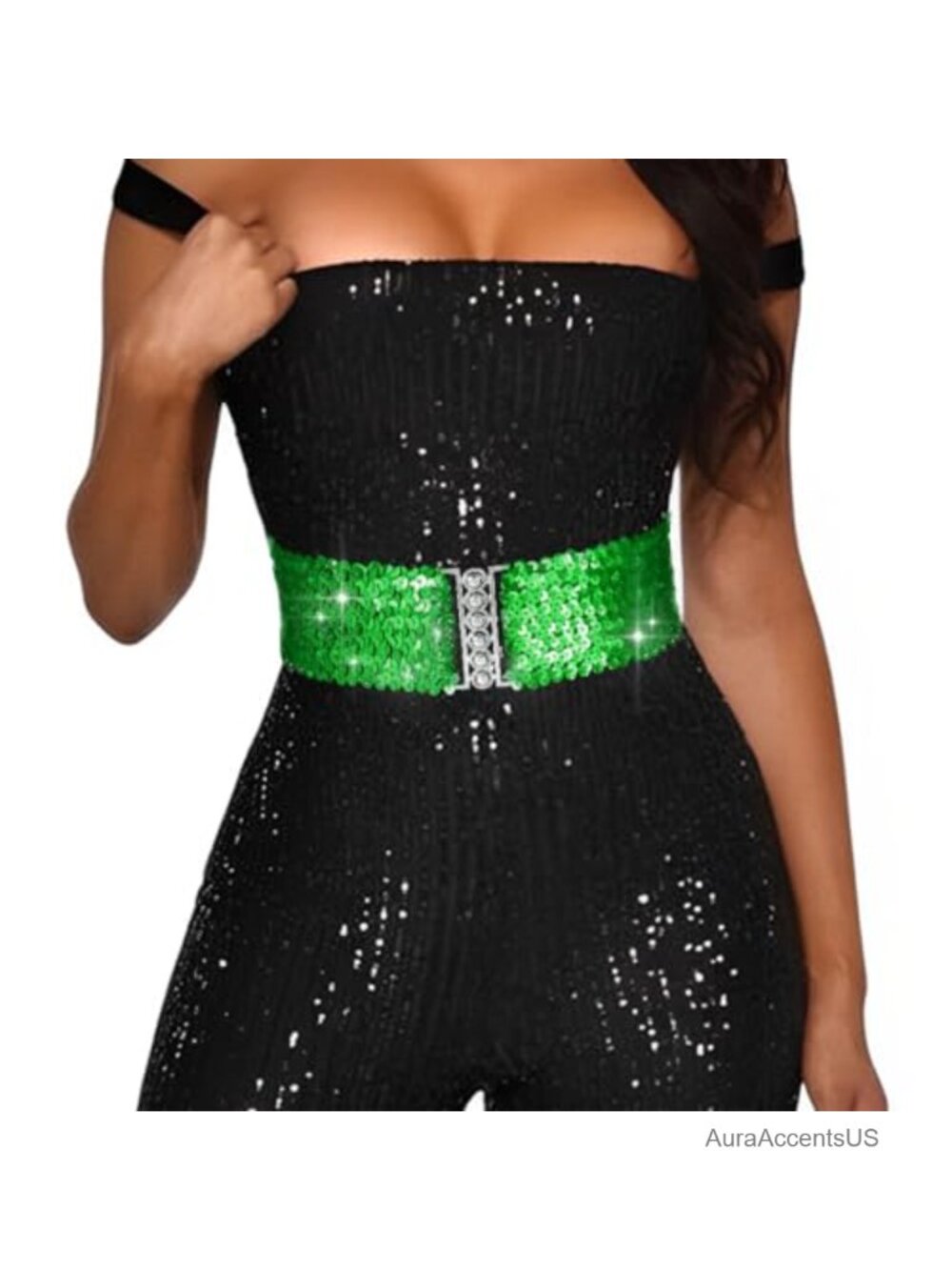Sequin Elastic Wide Waist Belt Cinch Dress Belt Sparkly Waistband - Picture 1 of 6